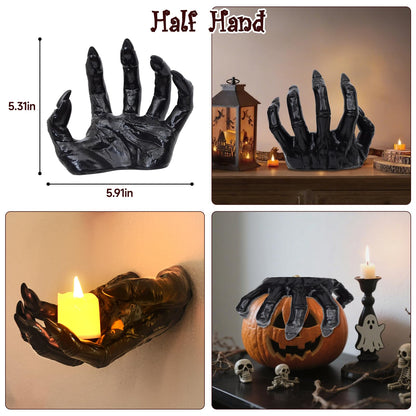 Halloween Decorations Indoor Gothic Decor: Pack of 3 Wall Mounted Creepy Reaching Hands with Lighted Candles for Gothic Wall Decorations