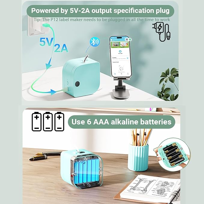 Phomemo Label Maker Machine with Tape, P12 Bluetooth Small Label Maker with Multiple Templates Thermal Transfer Ribbon Printer Machine for Home, School, Gift Wrapping, Office, Green