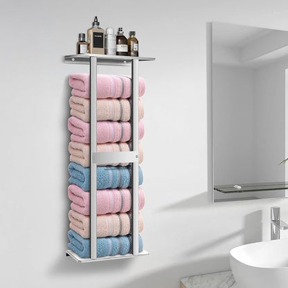 Bathroom Towel Storage Rack, Wall Mounted Bathroom Towel Rack, 30 inch Heavy Duty 6 Large Towels, Wall Mounted Towel Rack for Rolled Towels, Silver