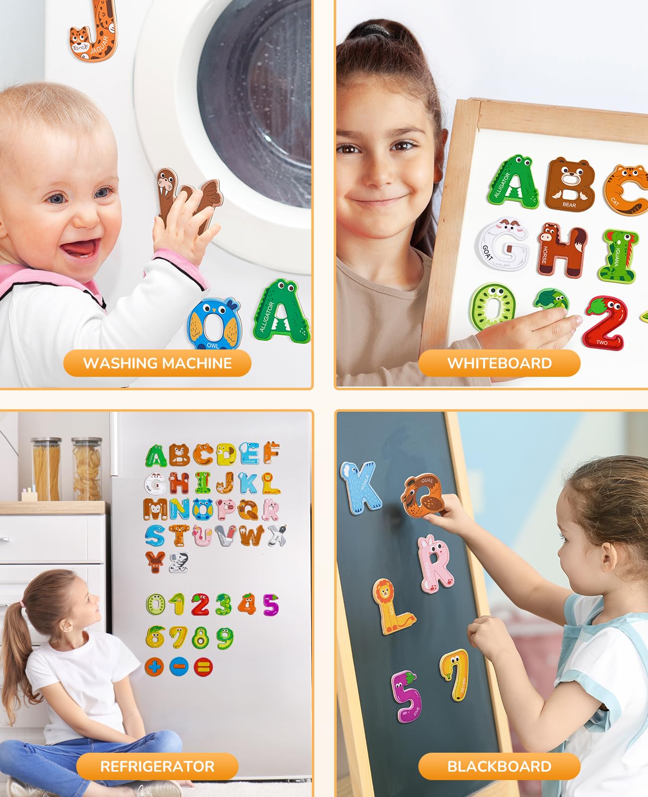 JoyCat Magnetic Letters and Numbers Fridge Magnets, 26 Uppercase Letters 0-9 Numbers, Animal Alphabet Refrigerator Toy Set for Kids & Toddlers Preschool Learning, Great Gift for 2 3 4 5 Years Old
