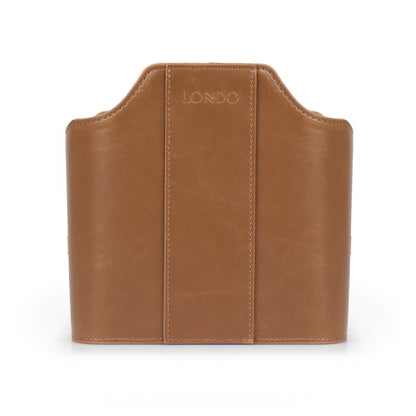 Londo PU Vegan Leather Desk Organizer Cube with Tablet Slot, Nightstand Caddy & Couch Organizer — 4 Remote Pockets + iPad/Kindle Slot, Makeup Brush Holder, Suede Lined, 8 x 6.1 x 6.1 in, Light Brown
