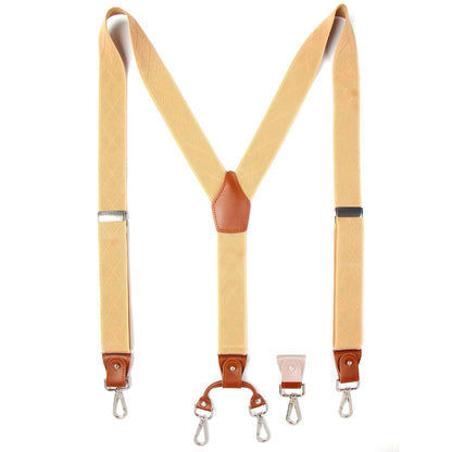 Prophet Clue PC Suspenders for Men Elastic Y Back 1.4 Inches Adjustable 4 to 3 Hooks for Wedding Dress Pants (Beige)