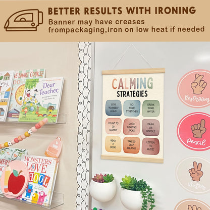 Lacama Calm Down Corner Supplies Wooden Poster Hanger for Classroom Homeschool Preschool Wall Art Decorations,Feelings Chart for Kids, Mental Health Posters, Educational Poster Chart Coping Skills