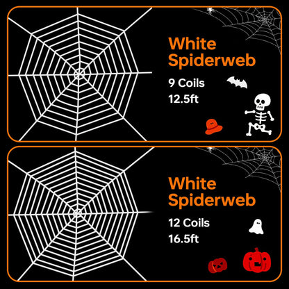 FathiSooc Spider Webs Halloween Decorations Outdoor, 16.5ft 12 Coils White Fake Spider Web, Scary Haunted House Outdoor Wall Decor for Halloween Party Hanging Decorations (16.5ft 12 Coils-White)