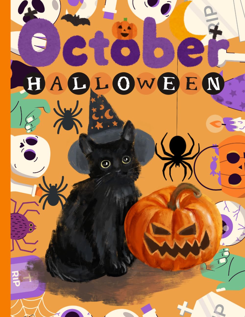 Halloween Black Cat Notebook: 8.5 x 11 Inch October Spooky Journal with Pumpkin & Cat Cover | 120 Lined Pages for Writing, Notes & Journaling