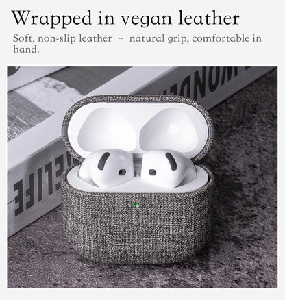 HanFab Artisan Hand-Wrapped Vegan Leather Case for AirPods 4th Generation (2024 Release) | Canvas Finish Synthetic Leather | Microfiber-Lined Scratch Protection | Hard Shell Case for AirPods 4 - Gray