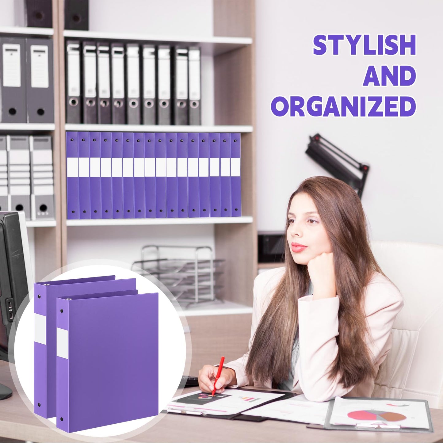 Henoyso 24 Pcs Purple 1.5" 3 Ring Plastic Binder Bulk, 1 1/2 Inch Soft Flexible Binders Round Rings, Fits Letter Size 8.5'' x 11'' Paper, Holds 350 Sheets, for School Office (1.5 Inch)