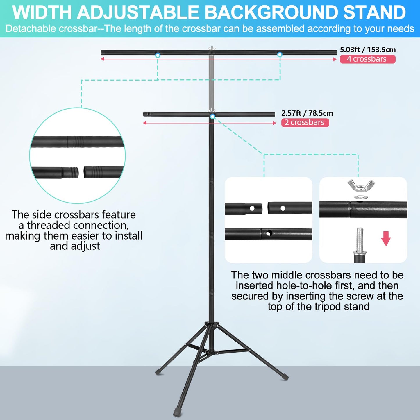 White Backdrop with Stand for Photoshoot, 5X6.5ft White Photo Backdrop with T Shape Background Backdrop Stand for Photography, Portable Photo Backdrop Curtain Stand Kit w Carrying Bag 5 Spring Clamps