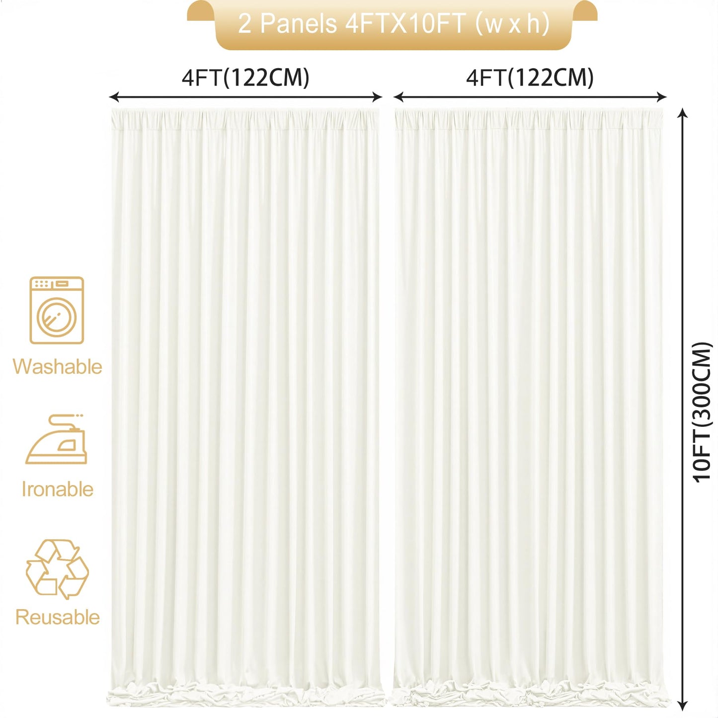 8 x 10ft Ivory Backdrop Curtains for Baby Shower Photo Background Curtains Wrinkle Resistant Backdrop for Party Photoshoot Polyester Curtains Drapes for Wedding Birthday with Rod Pocket, 2 Panels