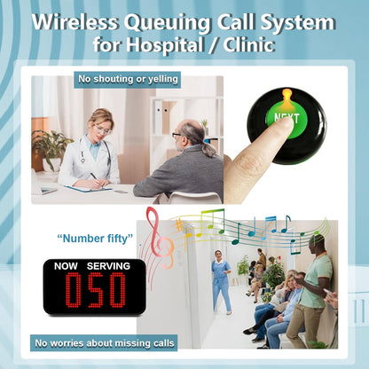 Ticket Number System Queue Wireless Calling System with 1 Take a Number Display 2 Next Call Button 1 Ticket Dispenser Stand