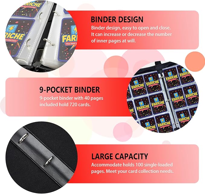 Trading Card Binder for TCG Cards, 9-Pocket Portable Card Collector Ablum Holder Book Fits 900 Cards with 50 Removable Sleeve, Waterproof Card Binder Display Storage Carrying Cases for TCG-Storm