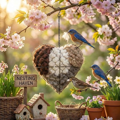 Handmade Alpaca Fiber Bird Nesting Heart, Heart-Shaped Hummingbird nest that can be Filled with Nesting Material, Winter Tree Shelter for Wild Bird, Bird's Nest Material Storage Box