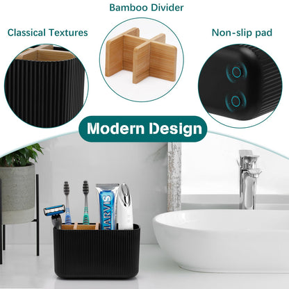 GFWARE Black Toothbrush Holder - Bamboo Toothbrush Holders for Bathrooms Electric Toothbrush Holder Organizer Kids Toothbrush Holders for Bathrooms Countertop