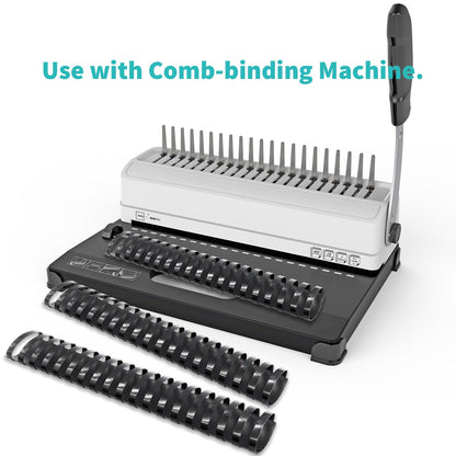 Binditek 12 Pack Plastic Binding Comb Spines, 1-1/2 Inch Diameter, 310 Sheet Capacity, 19 Ring, for Letter Size, Black, for Students and Coworkers