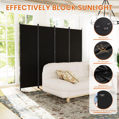 SUNALLY Room Divider 6FT Folding Privacy Screens, 4 Panel Fabric Divider for Room Separation, 88" W Freestanding Portable Wall Dividers Screen for Home Dorm Studio Office, Black