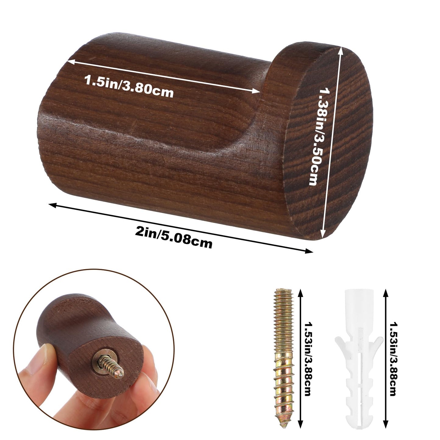 xozeooeu Wood Wall Hooks 8 Pack, Natural Walnut Coat Hooks with Metal Core, Heavy Duty Wall Mounted Hat Hook for Entryway, Bathroom, Bedroom - Rustic Home Decor