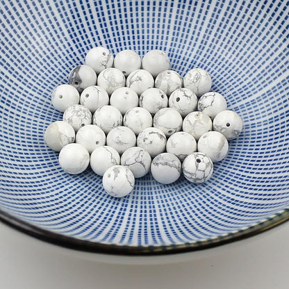 MJDCB AAAA Natural Stone Beads White Howlite Turquoise Round Loose Beads for Jewelry Making 15" (6mm)