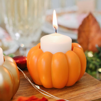 Kate Aspen 2-in-1 Pumpkin Candle Holder Set - Orange Fall Taper, Tealight & Votive Candle Holders - Pumpkin Table Centerpiece, Fall Candle Decor, Halloween Candlestick Holder (Set of 6)