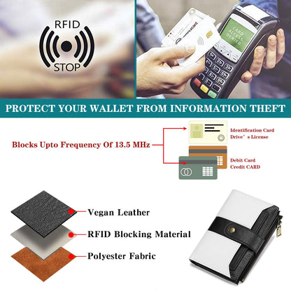 SENDEFN Small Wallets for Women Leather Bifold Compact RFID Blocking with ID Window