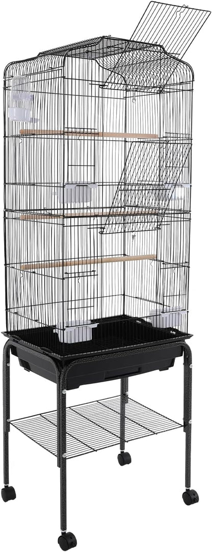 Large Bird Cage with Stand 54 Inch Standing Bird Cage with Removable Tray, Rolling Bird Cage Stand with Wheels for Parakeets, Parrot, Cockatiel, Pigeon, Finch Cage for Birds(Black)