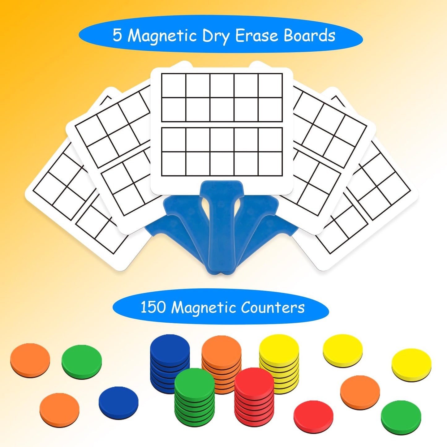 Quilinz Magnetic Ten Frame Set,5 Dry Erase Paddles & 150 Math Counters,Counting Toys for Kids,Addition and Subtraction Games,Math Manipulatives 1st Grade,Kindergarten Preschool Classroom Must Haves