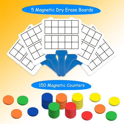 Quilinz Magnetic Ten Frame Set,5 Dry Erase Paddles & 150 Math Counters,Counting Toys for Kids,Addition and Subtraction Games,Math Manipulatives 1st Grade,Kindergarten Preschool Classroom Must Haves