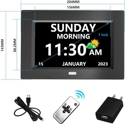 MRCHYDZ 7 Inch Clock with Day and Date for Elderly Large Display Digital Clocks 12 Alarms 3 Display Modes Large Font Alzheimer's Clock Alarm Clocks for Seniors Auto DST Black