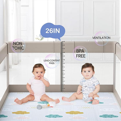 Fodoss Baby Playpen with Mat, 71x59inch Extra Large Playpen for Toddlers, Kids Play Pen with Gate, Baby Fence, Big Playard
