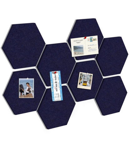 Toptople 12 Inch Large Hexagon Cork Board for Walls, 8 Pack Felt Bulletin Board Tiles, Pin Board with Push Pins for Office Photo and Note, Navy Blue