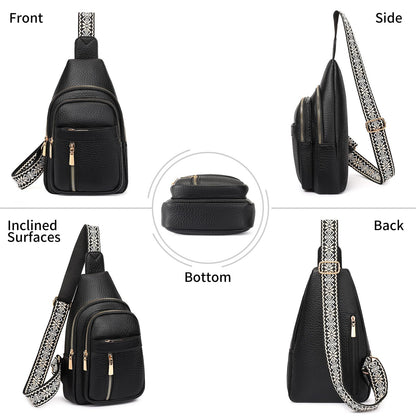 FALAN MULE Small Crossbody Sling Bags Fanny Packs Leather Purses Chest Bag for Women (Black)