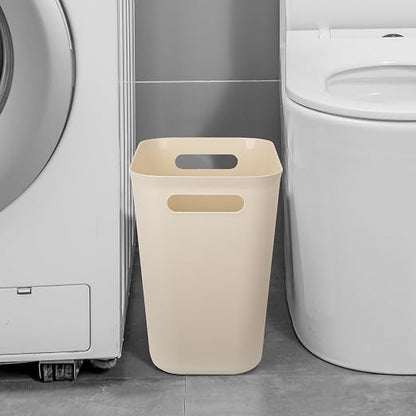 UUJOLY Plastic Small Trash Can Wastebasket, Garbage Container Basket for Bathrooms, Laundry Room, Kitchens, Offices, Kids Rooms, Dorms, 3.5 Gallon, Beige, 2 Pack