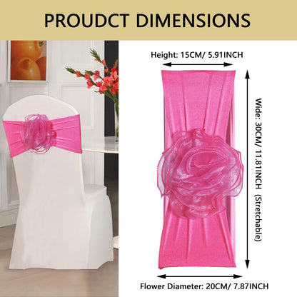 SFN 2 PCS Pink Flower Chair Sashes Chair Spandex Bands Bows tie for Thanksgiving Christmas Wedding Banquet Birthday Party Events Hotel Decoration