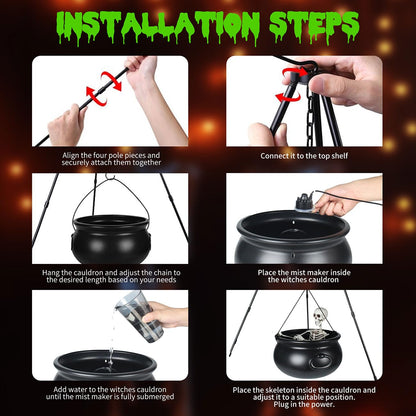 MEADIN Halloween Decorations Outdoor - Large Witches Cauldron on Tripod with Cauldron Diffuserr and Big Skeleton - Black Plastic Cauldron Halloween Decor for Outside Yard Lawn Home Porch Door