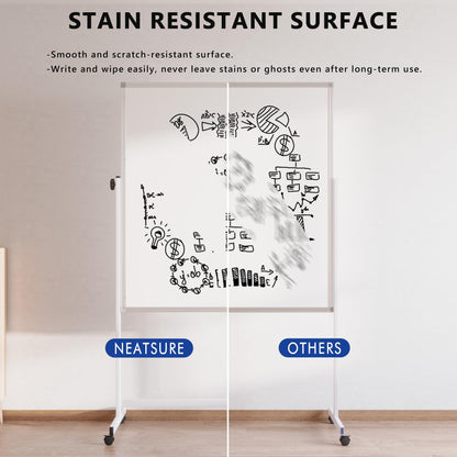 Large Rolling Whiteboard on Wheels, 48" x 32" Height Adjustable Mobile White Board with Stand, Portable Standing Magnetic Dry Erase Board Easel for Home Office Classroom School, Silver
