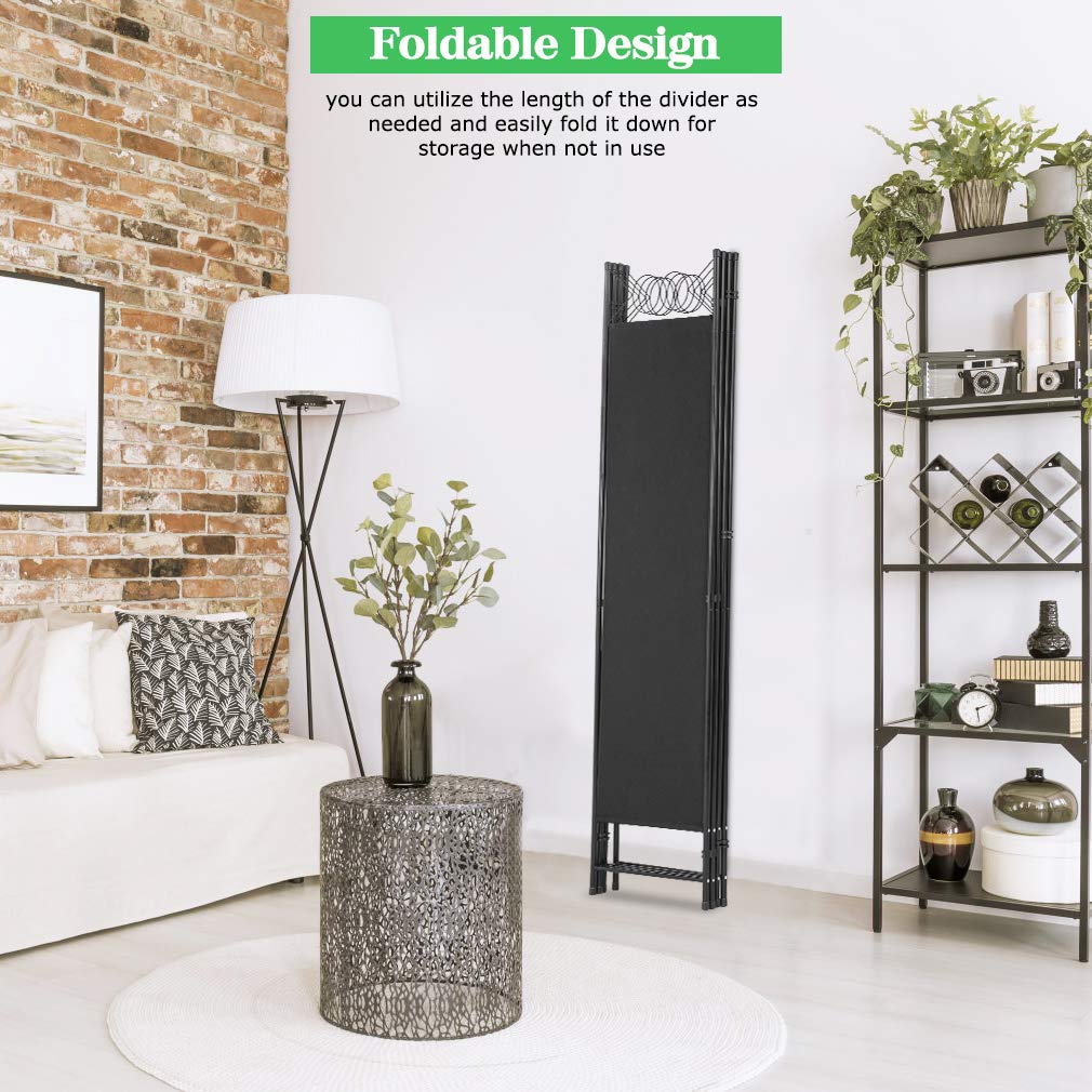 4 Panel Room Divider 6.8FT Steel Frame Screen Folding Privacy Divider Freestanding Partition for Home Office Bedroom, Black