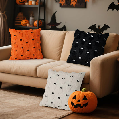 Artmag Halloween Ghost Pillow Covers 22x22 Set of 2, Soft Plush Faux Farmhouse Throw Pillow Cases for Fall Thanksgiving Halloween Holiday Decorations White