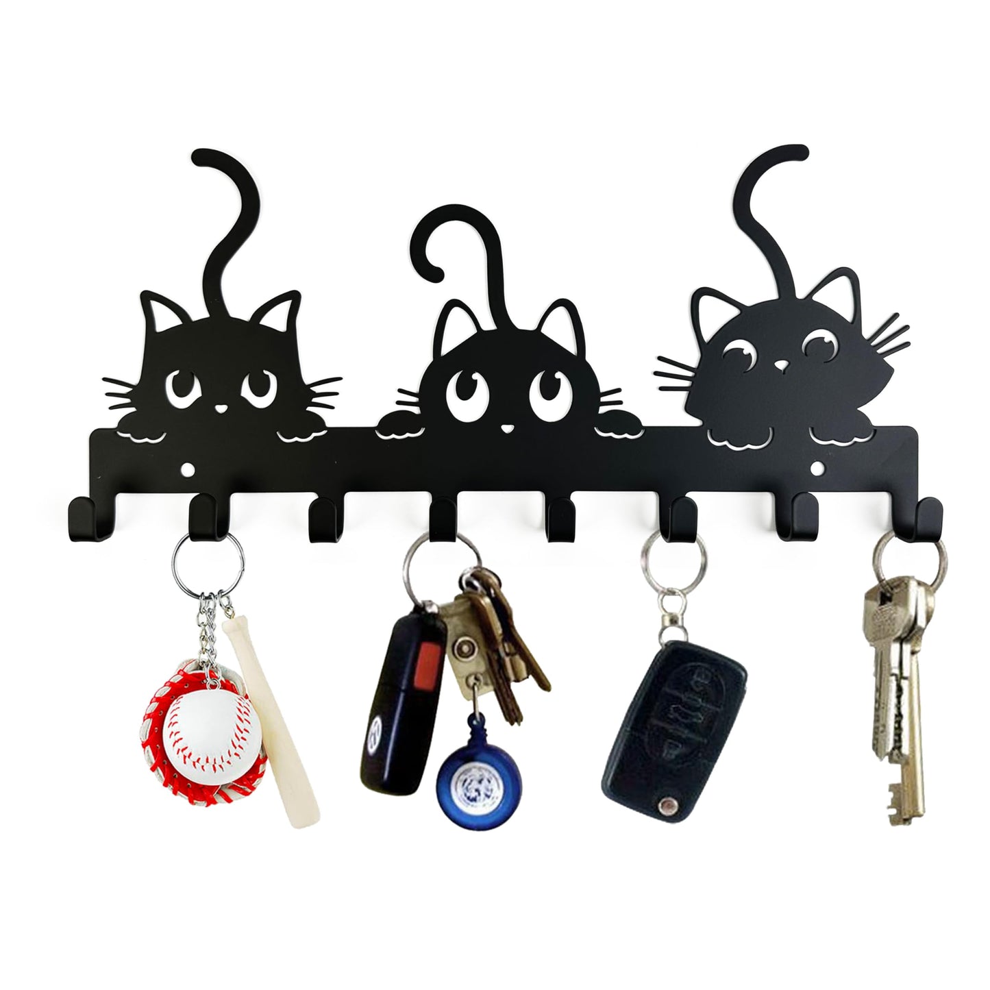 YXE Key Holder Wall Mount, Metal 8 Hooks, Keys Organizer Rack for Doorway ，Decoration and Functional Items for Home ，Housewarming Gifts (Cats Theme)