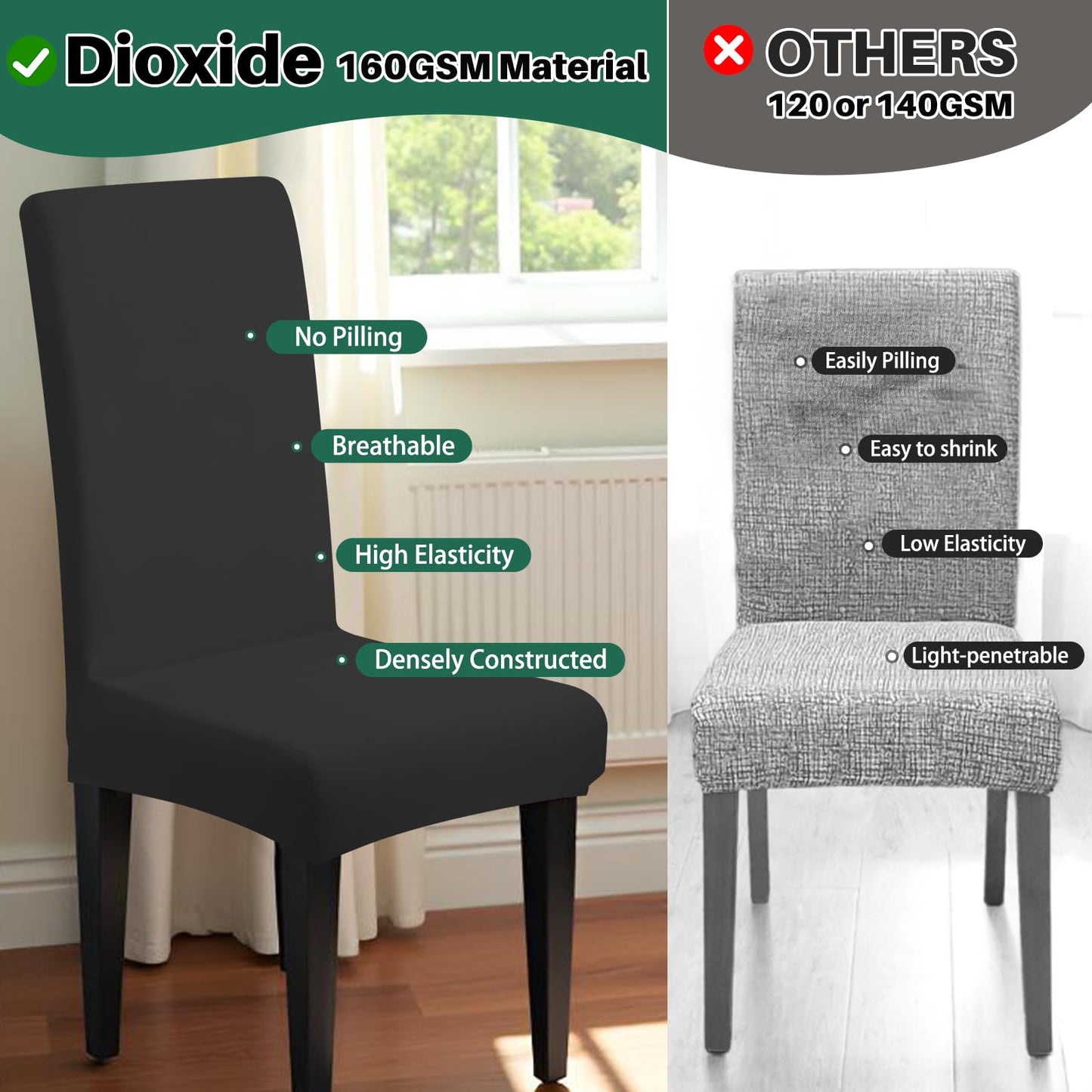 Dioxide High Stretch Chair Covers for Dining Chairs, Washable Dining Chair Covers Set of 4, Soft Dining Chairs Seat Covers, Parsons Chair Slipcover Protectors for Home Hotel Restaurant Banquet