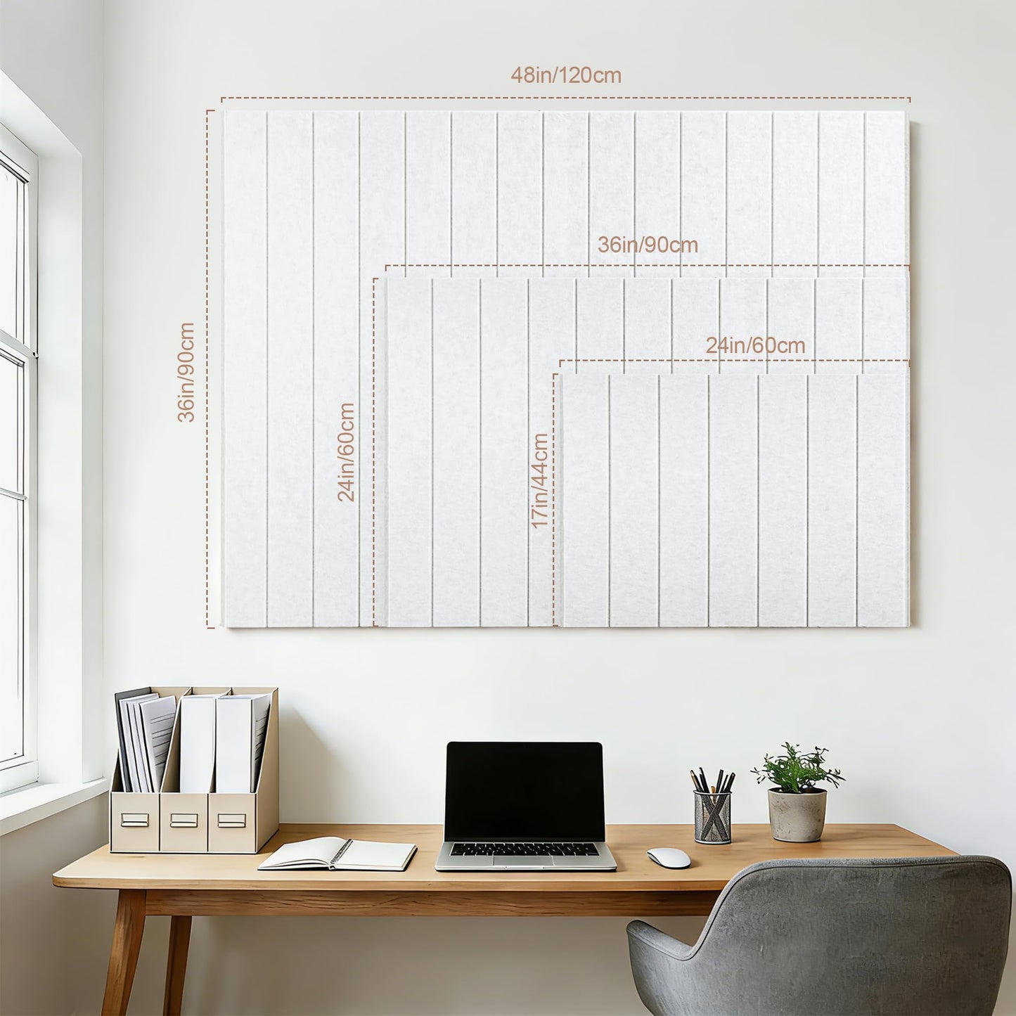 Lightomorrow Bulletin Board, 24 x 18 inches Felt Board Decorative Pin Board, 4' x 3' Cork Board Alternative for Wall, Foldable Photo Board with 20 Pushpins - White Stripes