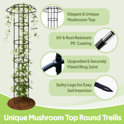Jesosia Garden Trellis for Climbing Plants Outdoor - Unique Umbrella Top Round Trellis for Indoor Potted Plant - 64" Tall Rustproof PE Coated Metal Pipe Obelisk Support Ivy Vine Rose Grape Vegetable