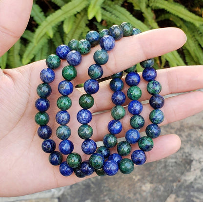 Adabele Real Natural Lapis Chrysocolla Bracelet 7.5 inch Stretch Gemstone Beaded Bracelet Chakra Healing Crystal Stone Jewelry Women Mom Gift (Unisex) GB8-B21
