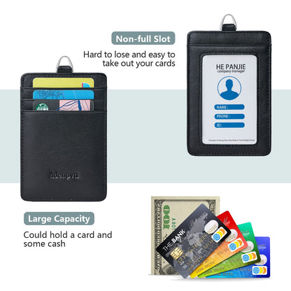 Genuine Leather id Badge Holder with Lanyard,Soft,ID Card Holder,Up to 20 Colors and Grains to Choose,frommultiple Card Slots,Vertical Work Name Badge case (161)