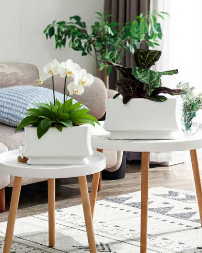 OXART Plant Pots, 11.8+9 inch Ceramic Planter, Indoor Pots Set with Drainage Holes, Flower Pot Rectangle Planters Pots with Hole Mesh Pad, Gifts for Mom, Decorative Ceramic Pots for Plants (White-4)
