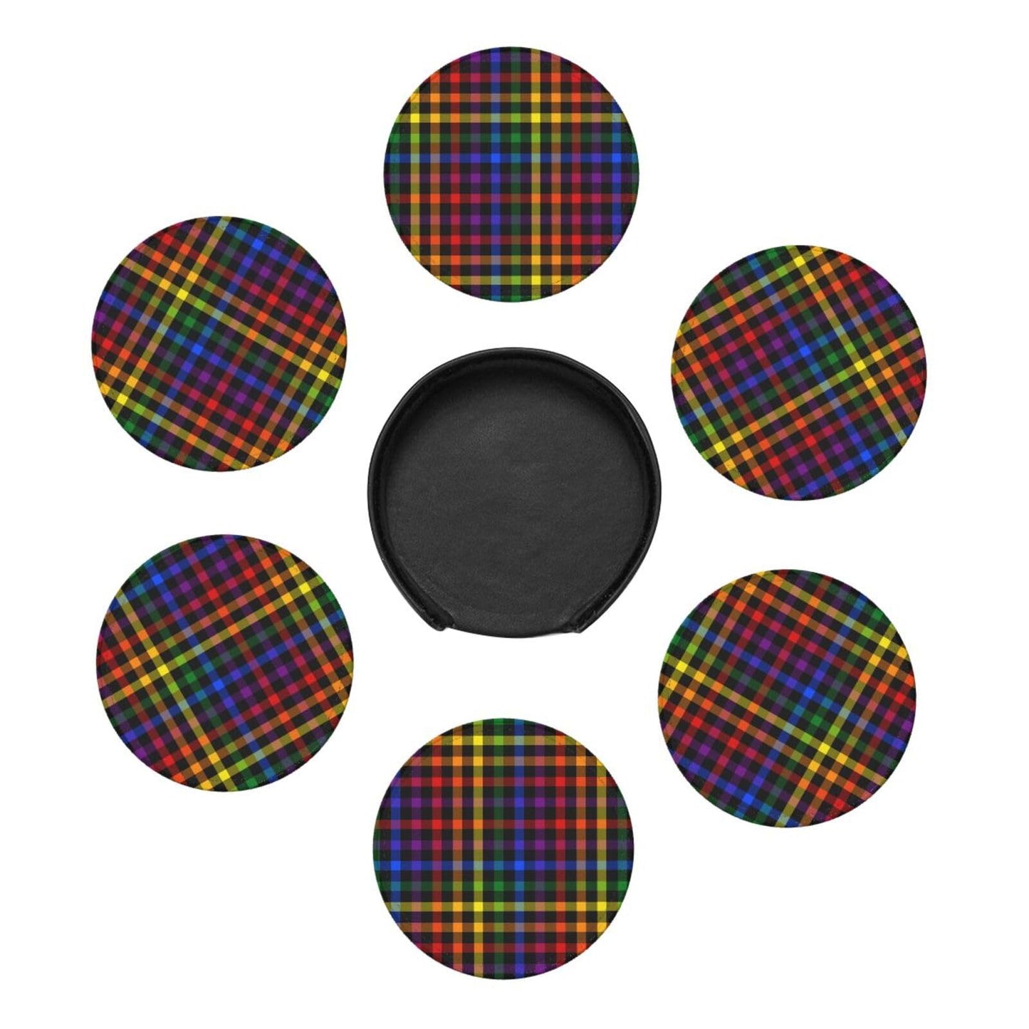 6 Pcs LGBT Gay Pride Coasters with Holder Rainbow Round Coasters Drink for Kitchen Dining Home Table Decor