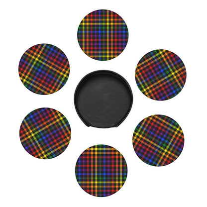 6 Pcs LGBT Gay Pride Coasters with Holder Rainbow Round Coasters Drink for Kitchen Dining Home Table Decor