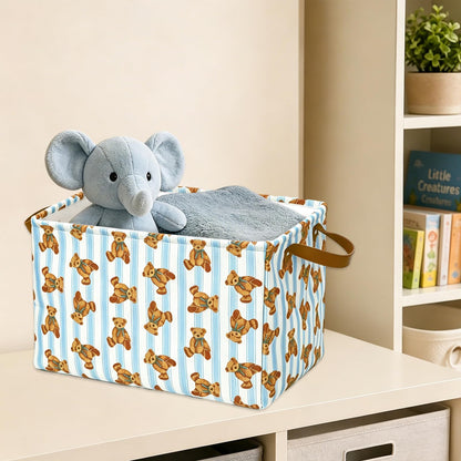 JarThenaAMCS 2 Pcs Cute Bear Storage Basket with Handles Blue Striped Bear Cube Storage Bin Foldable Fabric Container Organizer Box for Home Office Dorm Closet Shelf Toy