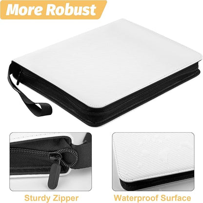 GERMUN 3 Ring 9 Pocket Zipper Card Binder, 720 Double Sided Standard PU Trading Card Album Folder for TCG & Sports Cards, Not Fit Top Loaders (White)