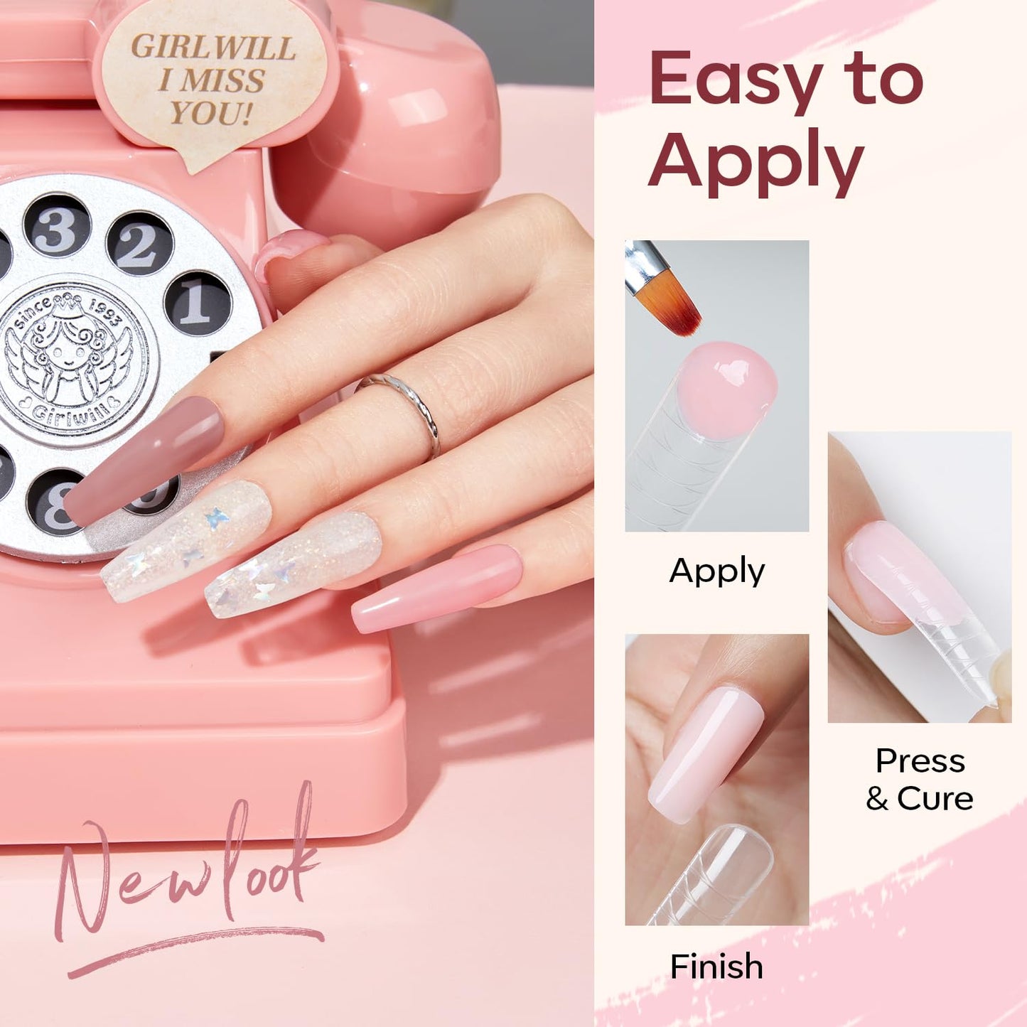 modelones Poly Gel Nail Kit 6 Colors with 8 W Nail Lamp Extension Gel Kit Jelly Milky White Pink Nude Complete Tools Beginner Thickening Solutions DIY at Home for Women
