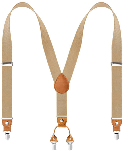 WAQXTV Men's Suspenders 4 Metal Clips Y-Back Adjustable 1.4" Wide Elastic 43" Khaki