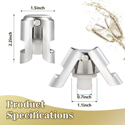 I-MART Pack of 6 Stainless Steel Champagne Stoppers, Prosecco, Sparkling Wine Bottle Stopper, Cork